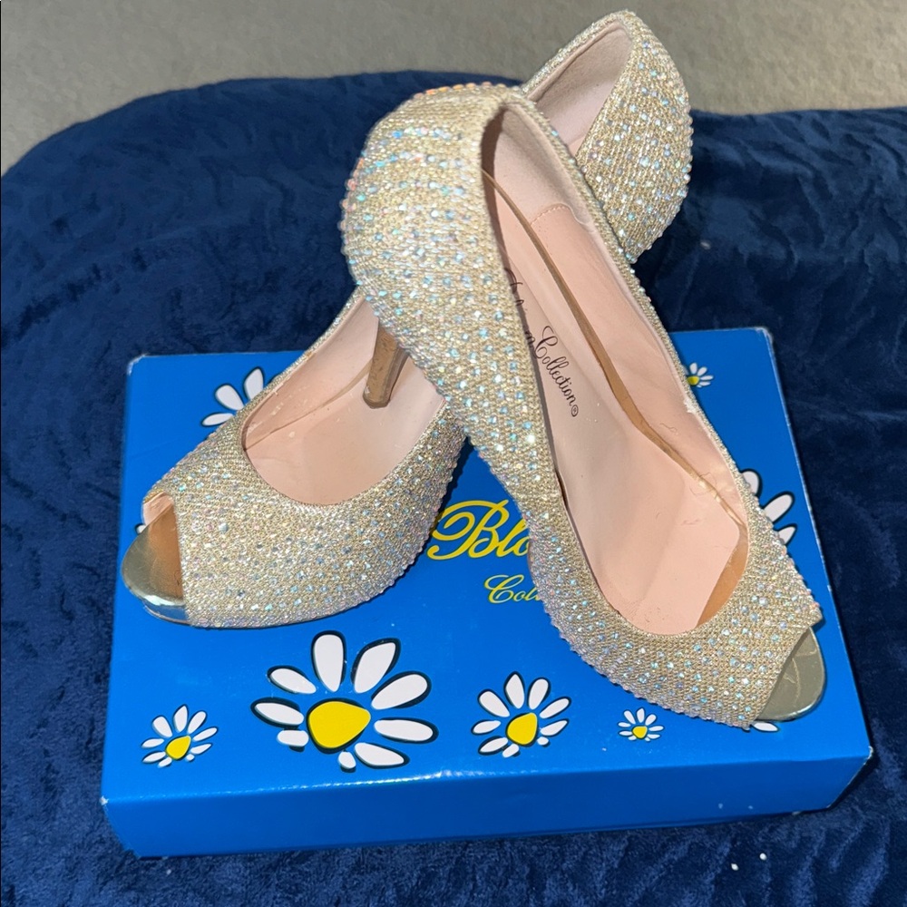 De Blossom Collection Sparkling Gold Peep-Toe Heels